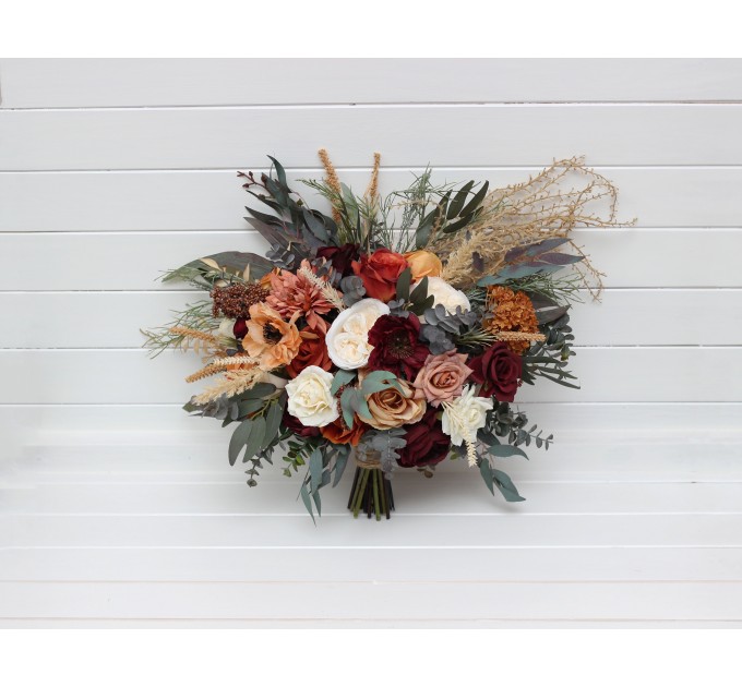 Wedding Bouquets in Rust, Burgundy & Ivory | Faux Bridal & Bridesmaid Bouquets