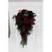 Bouquets in deep red black forest green color theme. Bridal bouquet. Faux bouquet. Bridesmaid bouquet. 5271