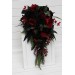 Deep Red, Black, and Forest Green Wedding Bouquets – Gothic Cascading Bridal Designs