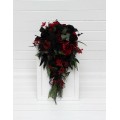 Deep Red, Black, and Forest Green Wedding Bouquets – Gothic Cascading Bridal Designs