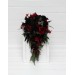 Deep Red, Black, and Forest Green Wedding Bouquets – Gothic Cascading Bridal Designs