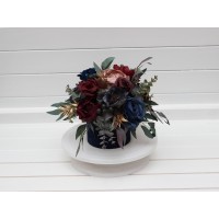 Burgundy navy blue dusty rose gold centerpiece. Table decor. Wedding flowers in box. 5090