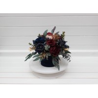 Burgundy navy blue dusty rose gold centerpiece. Table decor. Wedding flowers in box. 5090