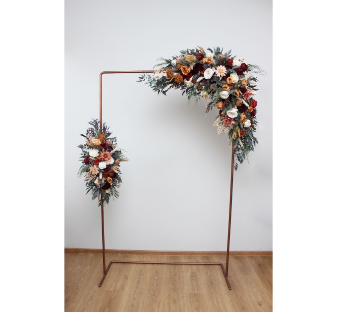 Flower Arch Arrangement in Rust, Burgundy & Ivory | Faux Arbor Flowers for Wedding Archway