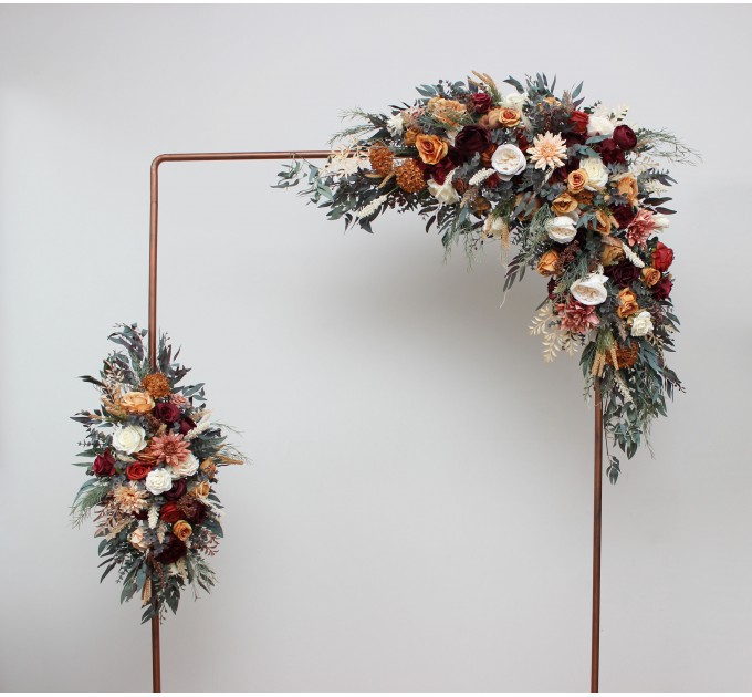 Flower Arch Arrangement in Rust, Burgundy & Ivory | Faux Arbor Flowers for Wedding Archway