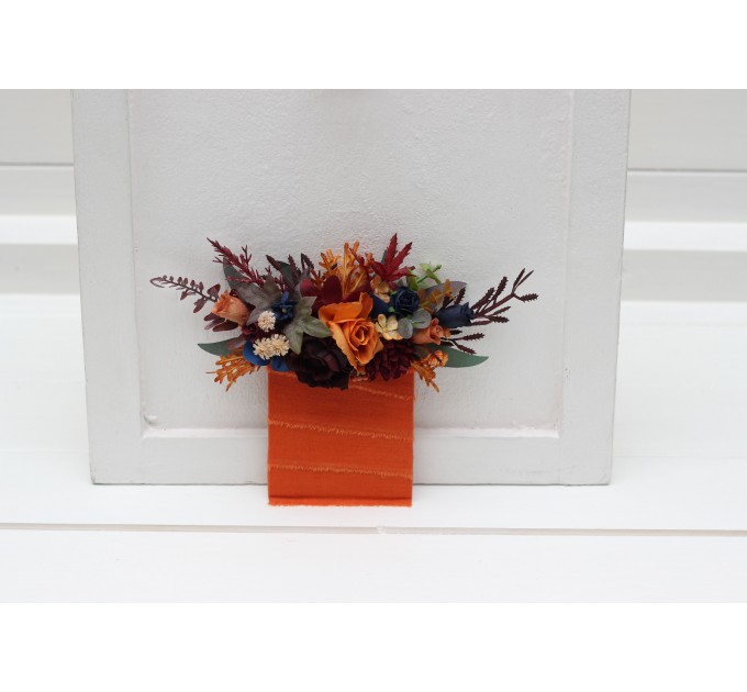 Pocket Boutonniere in Rust, Orange, Burgundy & Navy Blue | Square Flower Accessories
