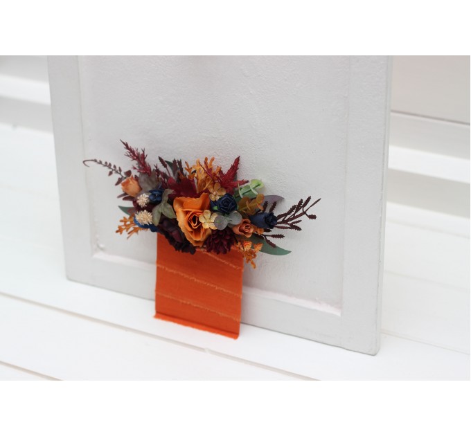 Pocket Boutonniere in Rust, Orange, Burgundy & Navy Blue | Square Flower Accessories