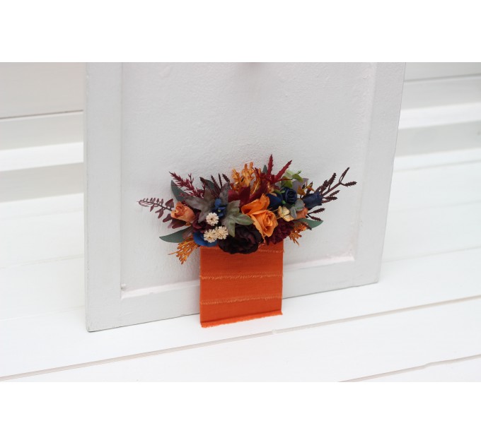 Pocket Boutonniere in Rust, Orange, Burgundy & Navy Blue | Square Flower Accessories