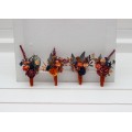 Wedding Boutonnieres & Wrist Corsage in Orange, Burgundy & Navy Blue | Faux Flower Accessories