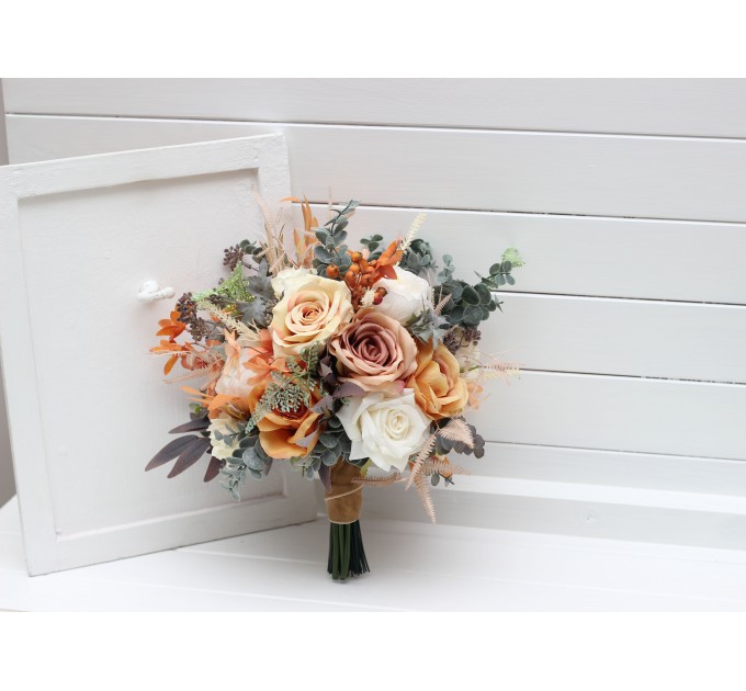 Boho Bouquet with Pampas Grass in Orange, Ivory, Rust & Terracotta | Cascading Bridal & Bridesmaid Bouquets