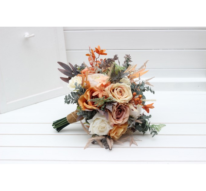 Boho Bouquet with Pampas Grass in Orange, Ivory, Rust & Terracotta | Cascading Bridal & Bridesmaid Bouquets