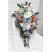 Spring & Summer Wedding Bouquets in White, Terracotta & Dusty Blue | Faux Bridal & Bridesmaid Cascading Bouquets