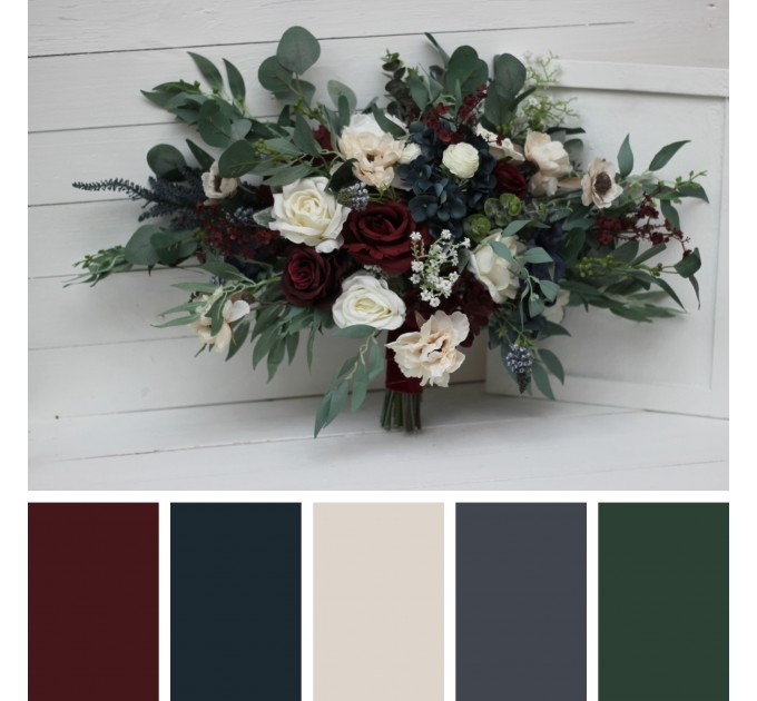 Wedding Bouquets in Burgundy, Navy Blue & Cream | Faux Bridal & Bridesmaid Bouquets