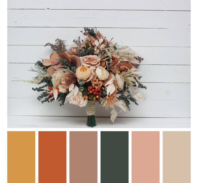 Wedding Bouquets in Orange, Rust & Peach | Faux Bridal & Bridesmaid Bouquets
