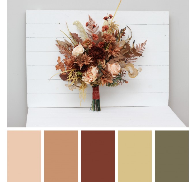 Wedding Bouquets in Cinnamon, Terracotta & Ivory | Cascading Bridal & Bridesmaid Faux Bouquets