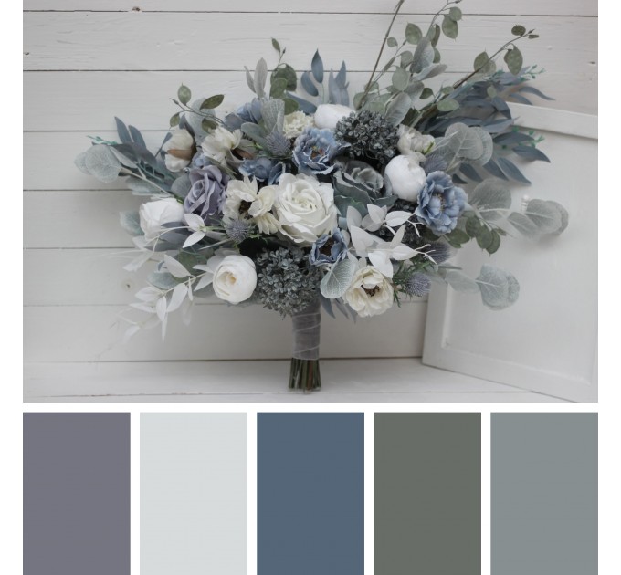 Elegant Dusty Blue & White Wedding Bouquet – Artificial Bridal Flowers | Kochetova Flowers