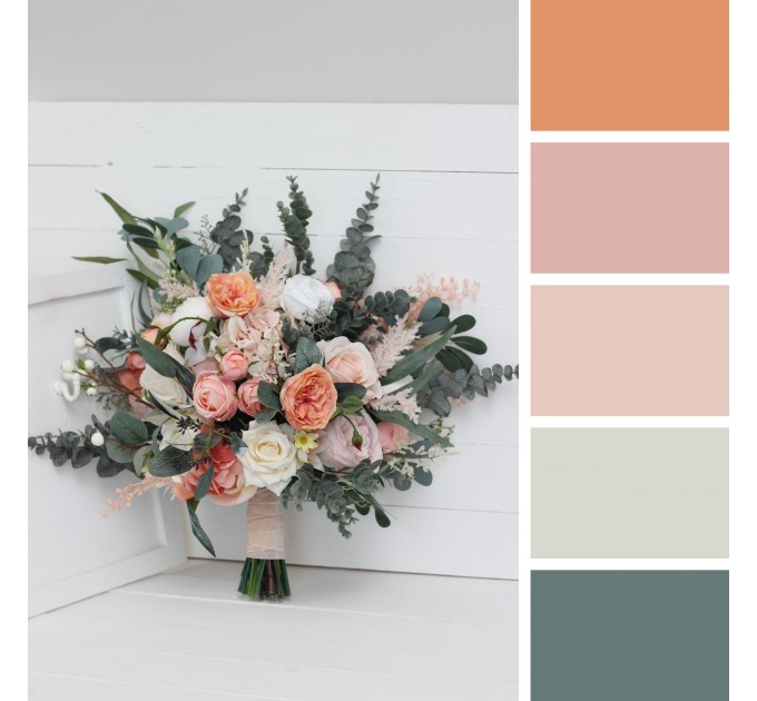 Wedding Bouquets in Blush Pink, White & Peach | Faux Bridal & Bridesmaid Bouquets