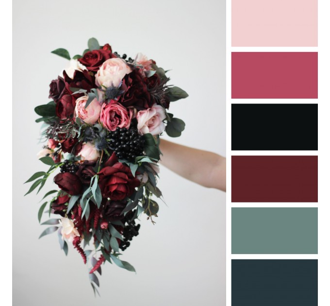 Burgundy, and Pink Wedding Bouquets – Cascading Faux Bridal Designs