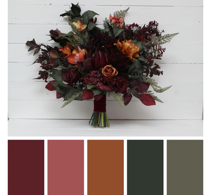 Protea & Calla Lily Bridal Bouquet | Deep Burgundy, Rust & Hunter Green Wedding Flowers