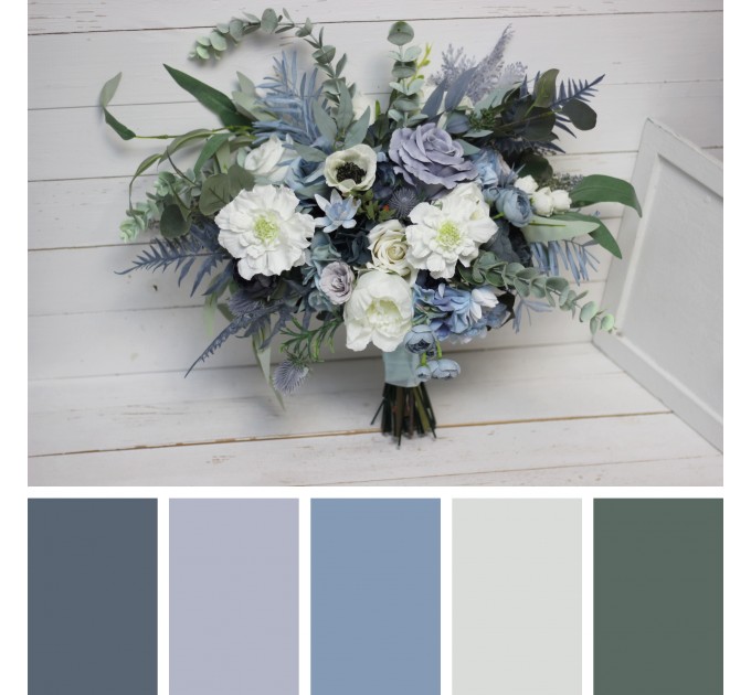 Wedding Bouquet in Dusty Blue & White | Faux Bridal & Bridesmaid Bouquets