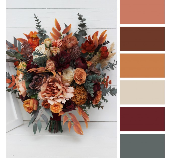 Wedding Bouquets in Burgundy, Burnt Orange, Rust & Peach | Cascading Bridal & Bridesmaid Bouquets