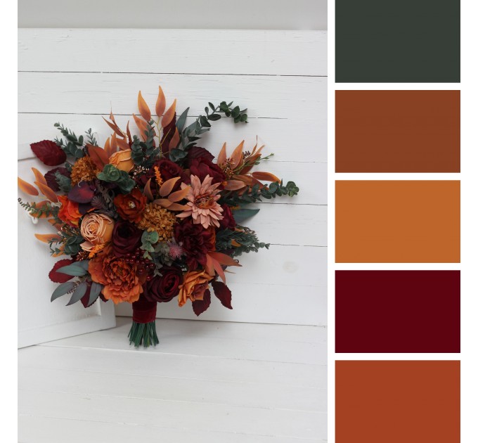 Wedding Bouquets in Rust, Burgundy, Cinnamon & Orange | Cascading Bridal & Bridesmaid Bouquets