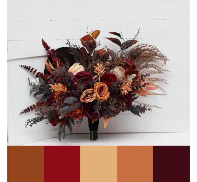 Wedding bouquets in rust burgundy cinnamon colors. Bridal bouquet. Faux bouquet. Bridesmaid bouquet 0022