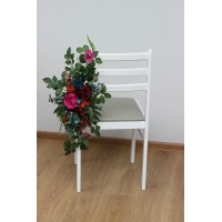 Aisle flowers in jewel-tone scheme. Chair flowers. Sign flowers. Wedding flowers. Flowers for wedding decor. 5187