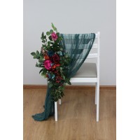 Aisle flowers in jewel-tone scheme. Chair flowers. Sign flowers. Wedding flowers. Flowers for wedding decor. 5187