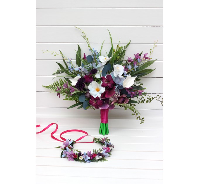 Wedding Bouquets in White, Blue, Magenta & Purple | Exotic Bridal & Bridesmaid Faux Bouquets