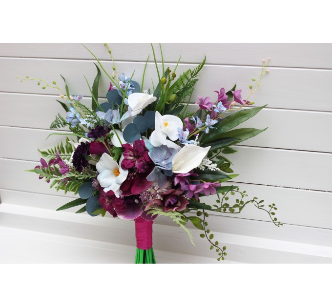 Wedding Bouquets in White, Blue, Magenta & Purple | Exotic Bridal & Bridesmaid Faux Bouquets