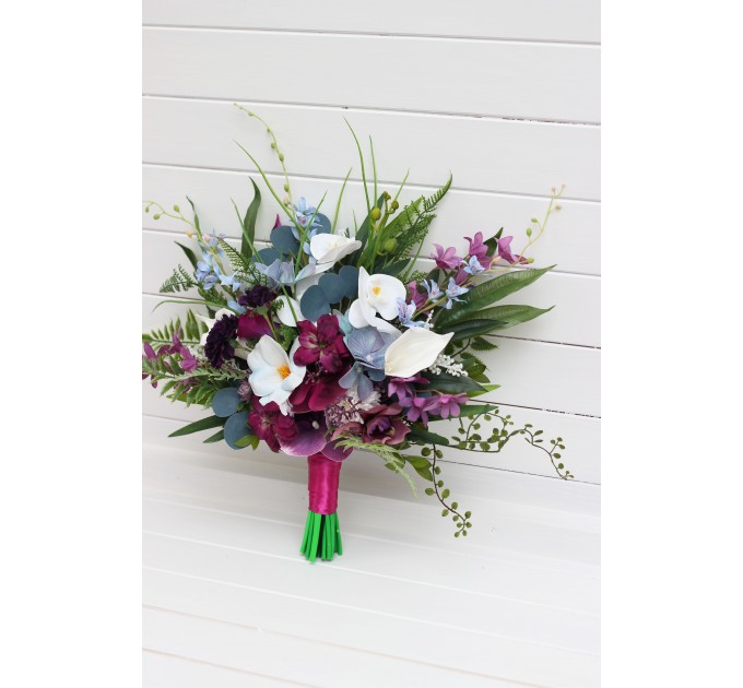 Wedding Bouquets in White, Blue, Magenta & Purple | Exotic Bridal & Bridesmaid Faux Bouquets