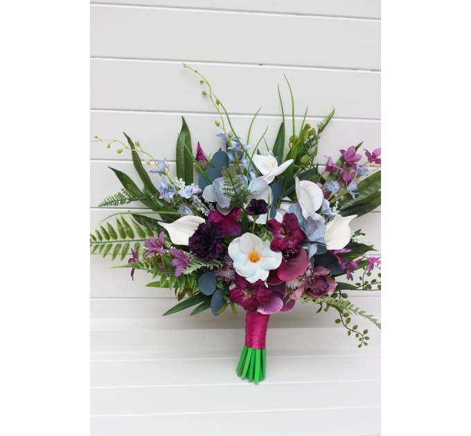 Wedding Bouquets in White, Blue, Magenta & Purple | Exotic Bridal & Bridesmaid Faux Bouquets