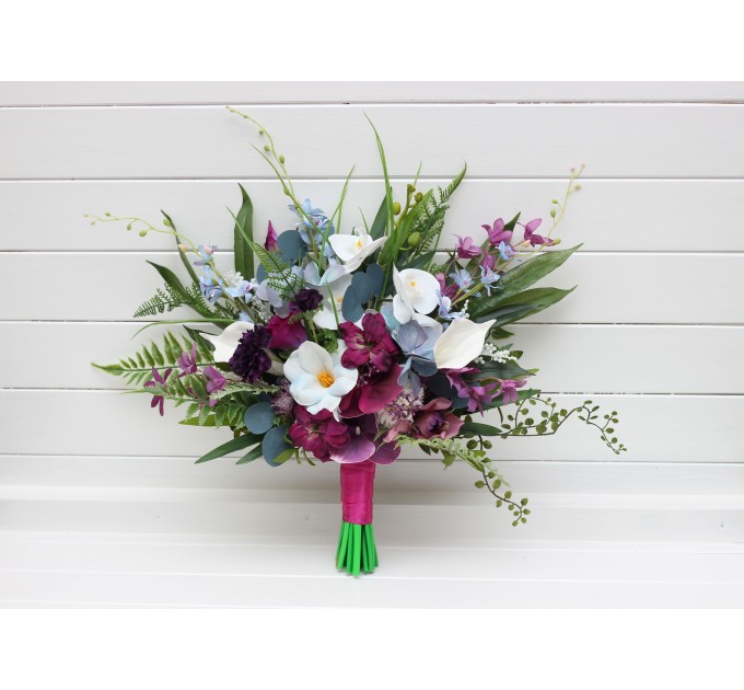 Wedding Bouquets in White, Blue, Magenta & Purple | Exotic Bridal & Bridesmaid Faux Bouquets