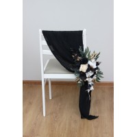 Aisle flowers in black gold white scheme. Chair flowers. Sign flowers. Wedding flowers. Flowers for wedding decor. 5065
