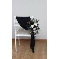 Aisle flowers in black gold white scheme. Chair flowers. Sign flowers. Wedding flowers. Flowers for wedding decor. 5065