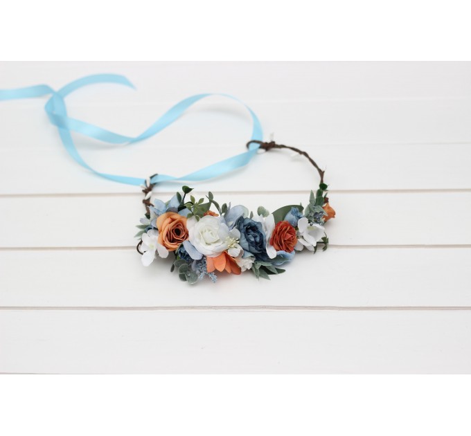 White terracotta dusty blue flower crown. Hair wreath. Flower girl crown. Wedding flowers. 5227