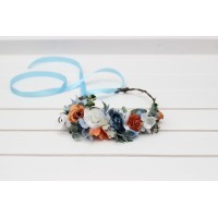 White terracotta dusty blue  flower crown. Hair wreath. Flower girl crown. Wedding flowers. 5227