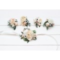 Wedding Boutonnieres & Wrist Corsage in Blush Pink & White | Faux Flower Accessories