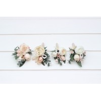  Wedding boutonnieres and wrist corsage  in  blush pink white color scheme. Flower accessories. 5199