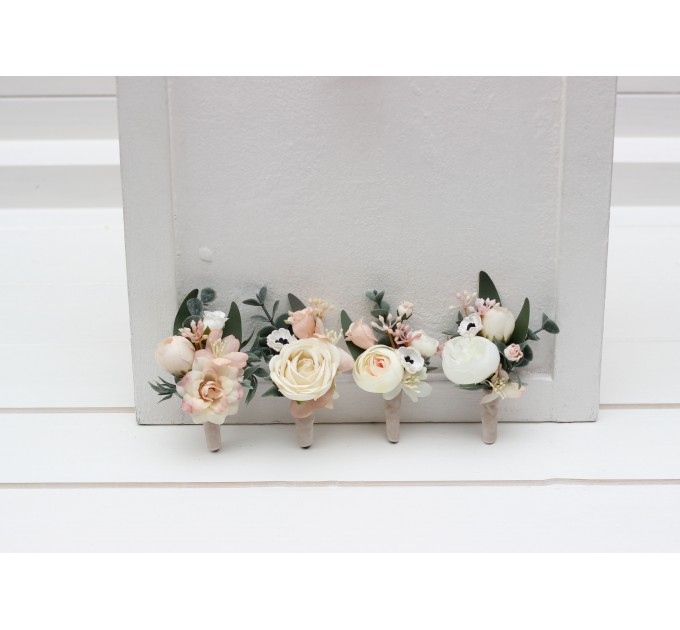 Wedding Boutonnieres & Wrist Corsage in Blush Pink & White | Faux Flower Accessories