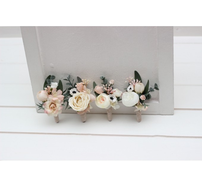 Wedding Boutonnieres & Wrist Corsage in Blush Pink & White | Faux Flower Accessories