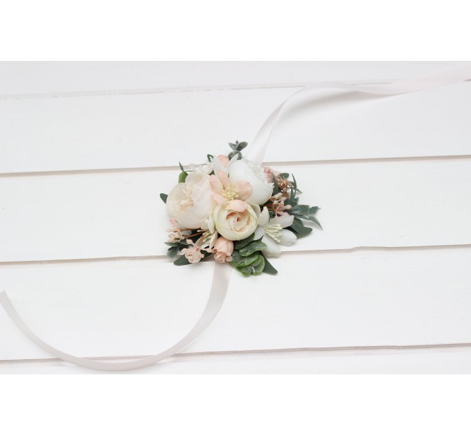 Wedding Boutonnieres & Wrist Corsage in Blush Pink & White | Faux Flower Accessories