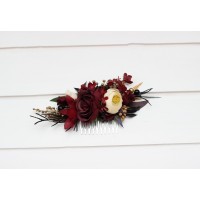 Flower comb in burgundy black gold ivory color scheme. Wedding accessories for hair. Bridal flower comb. Bridesmaid floral comb. 0032
