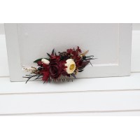 Flower comb in burgundy black gold ivory color scheme. Wedding accessories for hair. Bridal flower comb. Bridesmaid floral comb. 0032