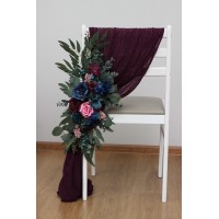 Aisle flowers in navy blue purple magenta teal scheme. Chair flowers. Sign flowers. Wedding flowers. Flowers for wedding decor. Jewel tone wedding theme. 5055