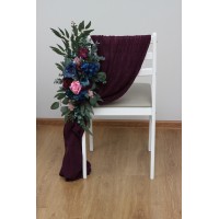 Aisle flowers in navy blue purple magenta teal scheme. Chair flowers. Sign flowers. Wedding flowers. Flowers for wedding decor. Jewel tone wedding theme. 5055