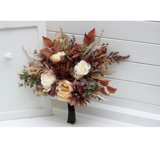 Wedding Bouquets in Terracotta, Brown, Gold & Cream | Faux Bridal & Bridesmaid Bouquets
