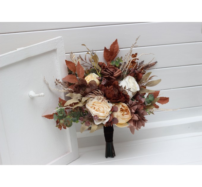 Wedding Bouquets in Terracotta, Brown, Gold & Cream | Faux Bridal & Bridesmaid Bouquets