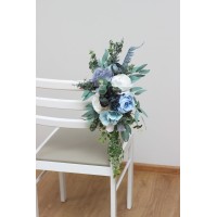 Aisle flowers in dusty blue white scheme. Chair flowers. Sign flowers. Wedding flowers. Flowers for wedding decor. 0508